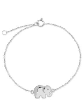Polished Elephant Charm Ankle Bracelet in Sterling Silver